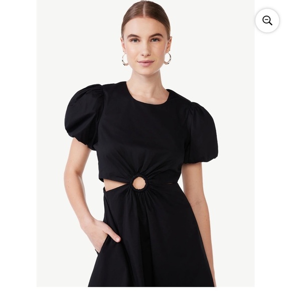 NWT Scoop Women's Cut Out Midi Dress with Puff Sleeves Black Size L - Picture 3 of 8